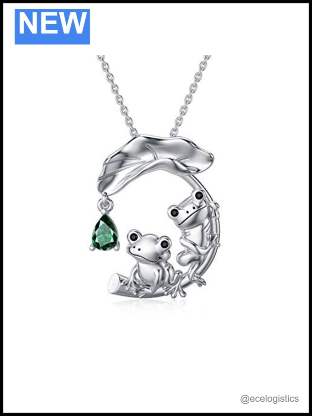 Sterling Silver Frog Necklace Enamel Lotus Leaf Pendant 18in Chain